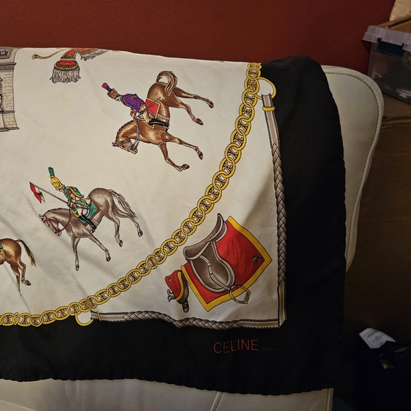 Authentic Celine Silk Scarf and Navy Blue Trim 33 x 33 - Picture 2 of 3